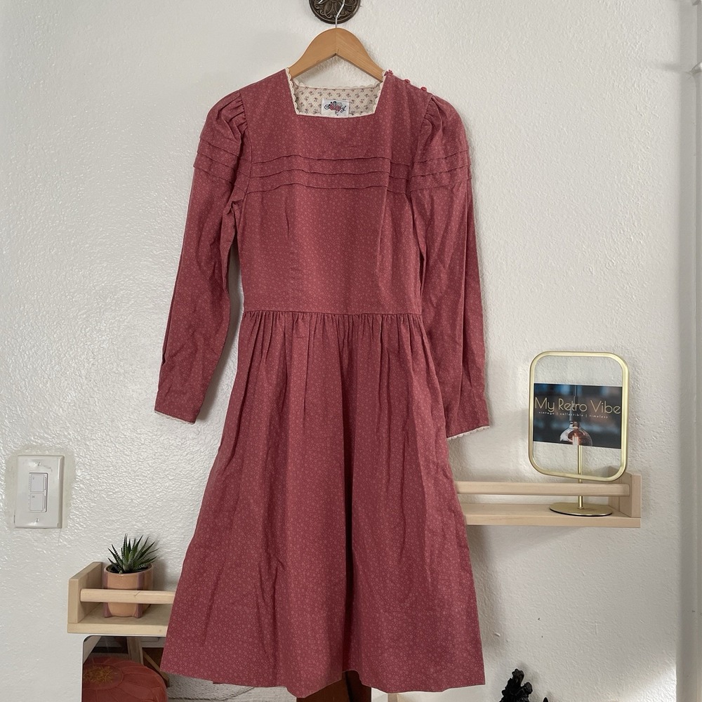 Vintage Lanz Of Salzburg‎ Prairie Dress: Pink Rose Floral CottageCore Size XS